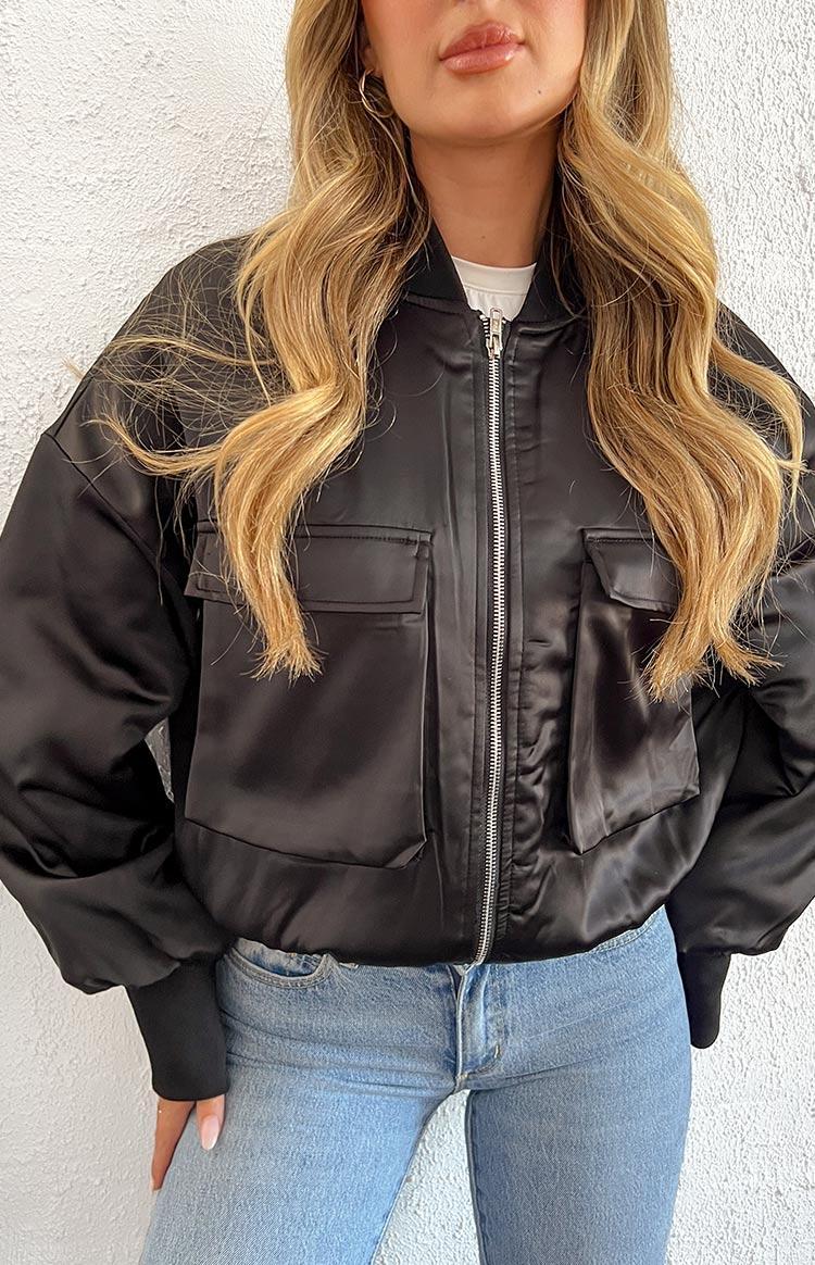 Keziah Black Satin Bomber Jacket Product Image