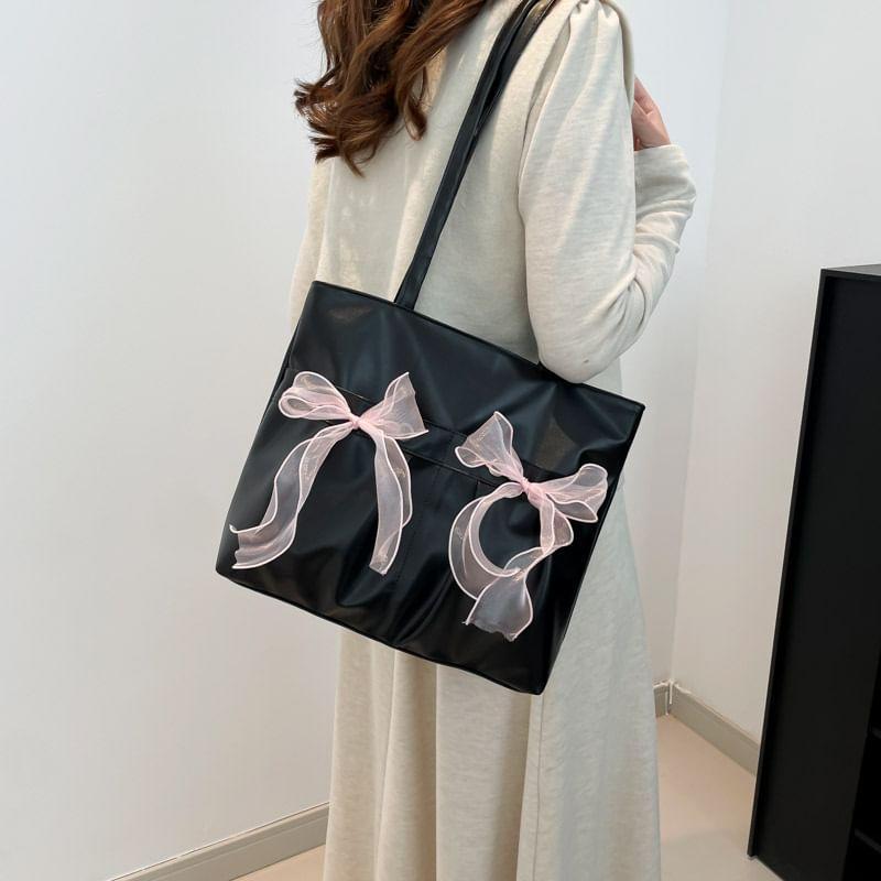 Bow Faux Leather Tote Bag Product Image