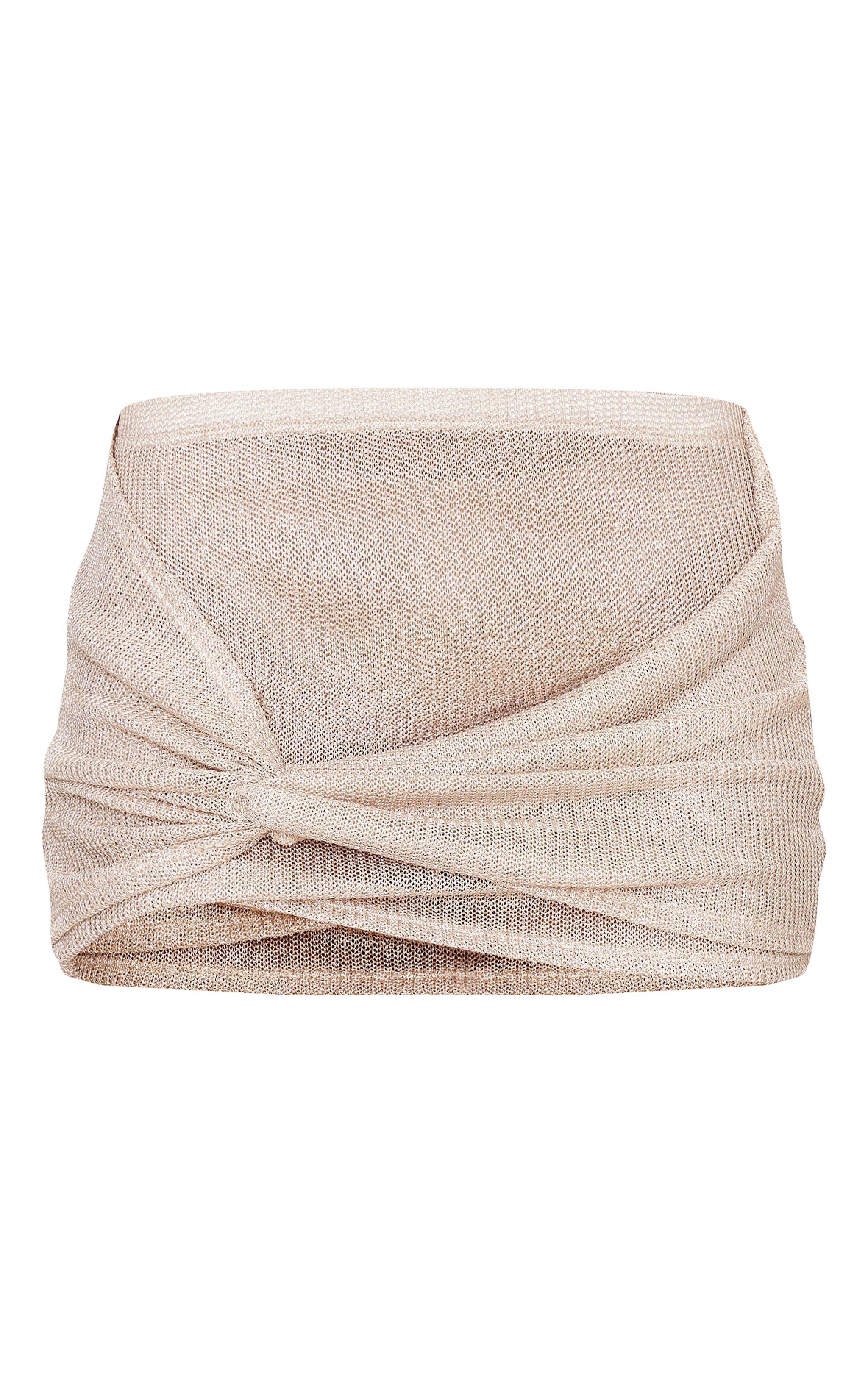 Gold Metallic Knit Knot Detail Mini Skirt Product Image