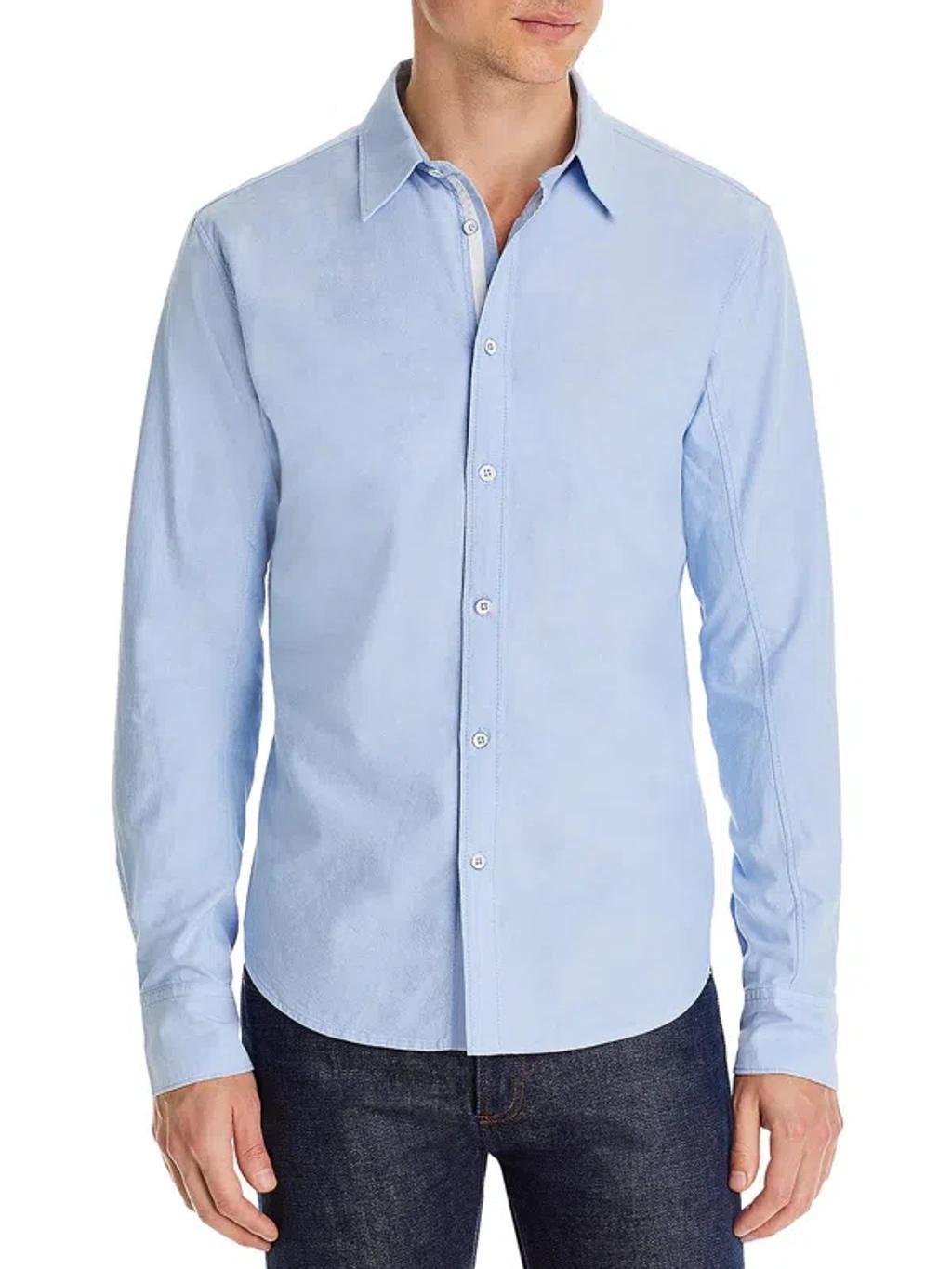 Mens Cotton Solid Button-down Shirt In Blue Product Image