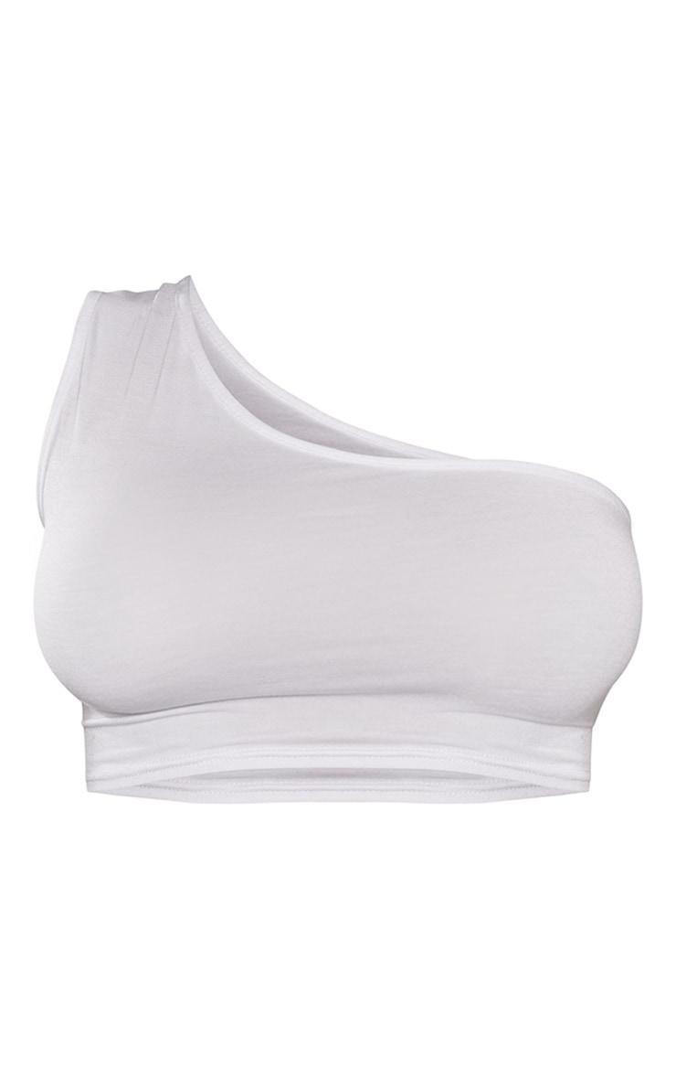 Basic White One Shoulder Jersey Crop Top Product Image