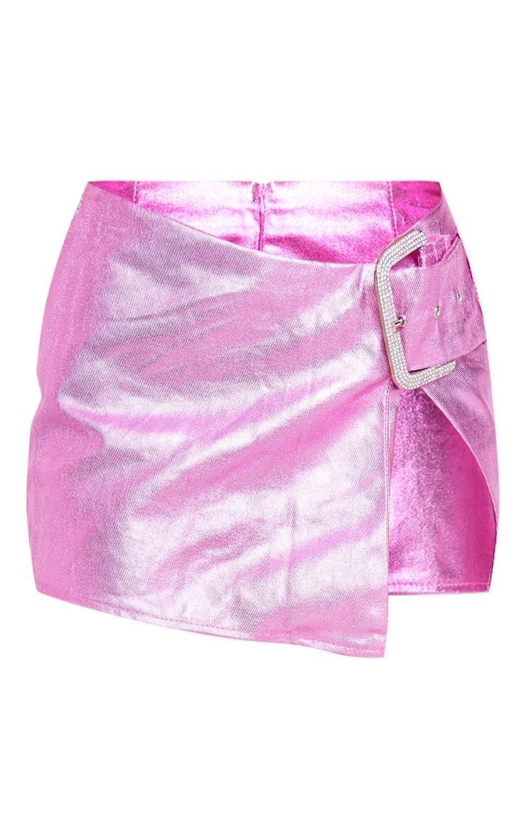 Pink Diamante Buckle Denim Mini Skirt Product Image