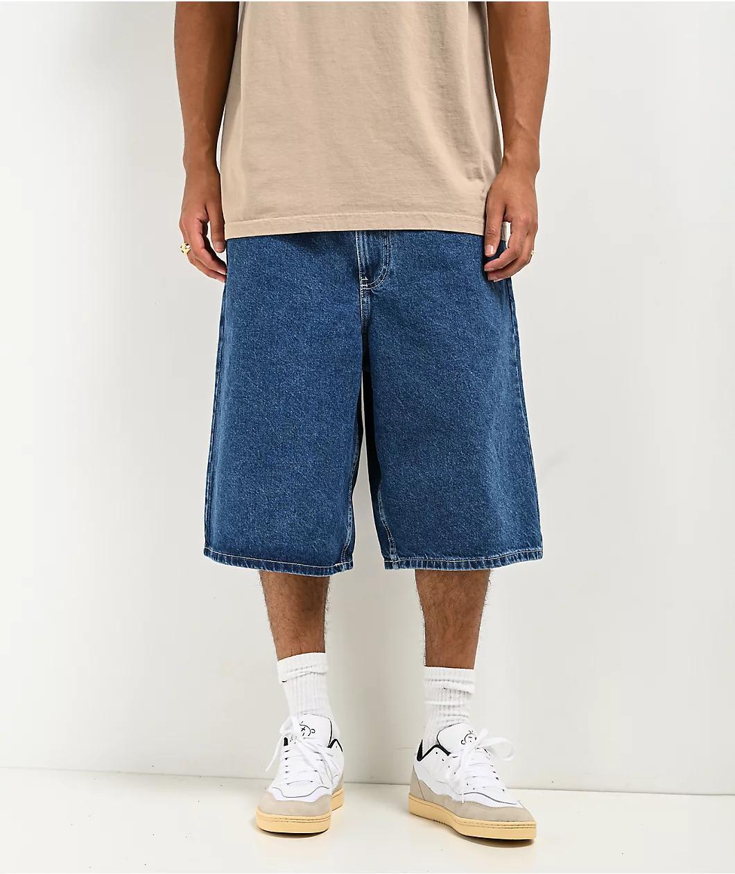 Empyre Ultra Loose Blue Denim Skate Shorts Product Image