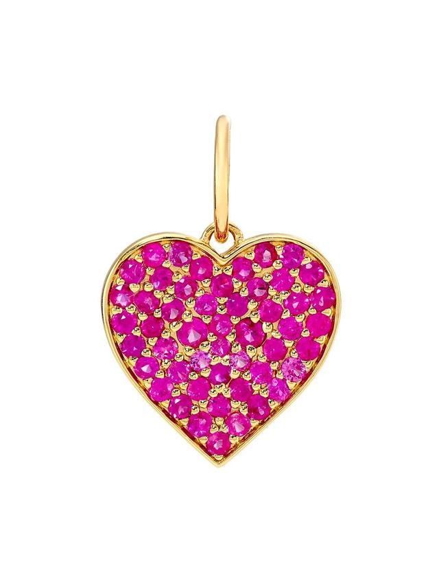 Womens 14K Yellow Gold & Pink Sapphire Heart Pendant Product Image