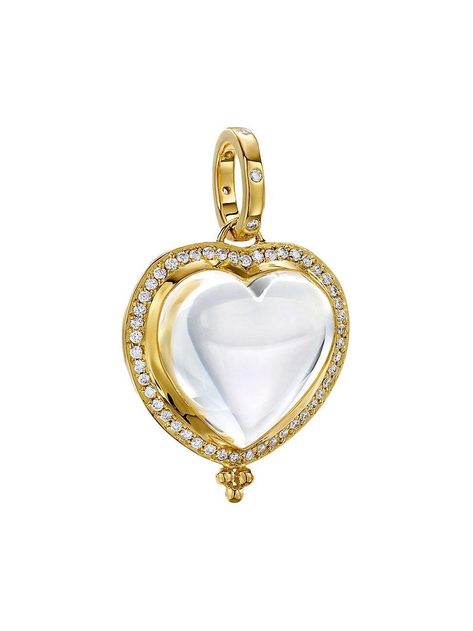 Womens 18K Yellow Gold, Rock Crystal & Diamond Heart Pendant Product Image