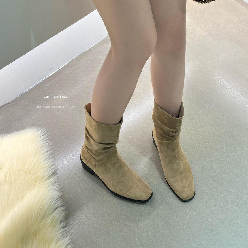 Chunky Heel Plain Ruched Short Boots Product Image