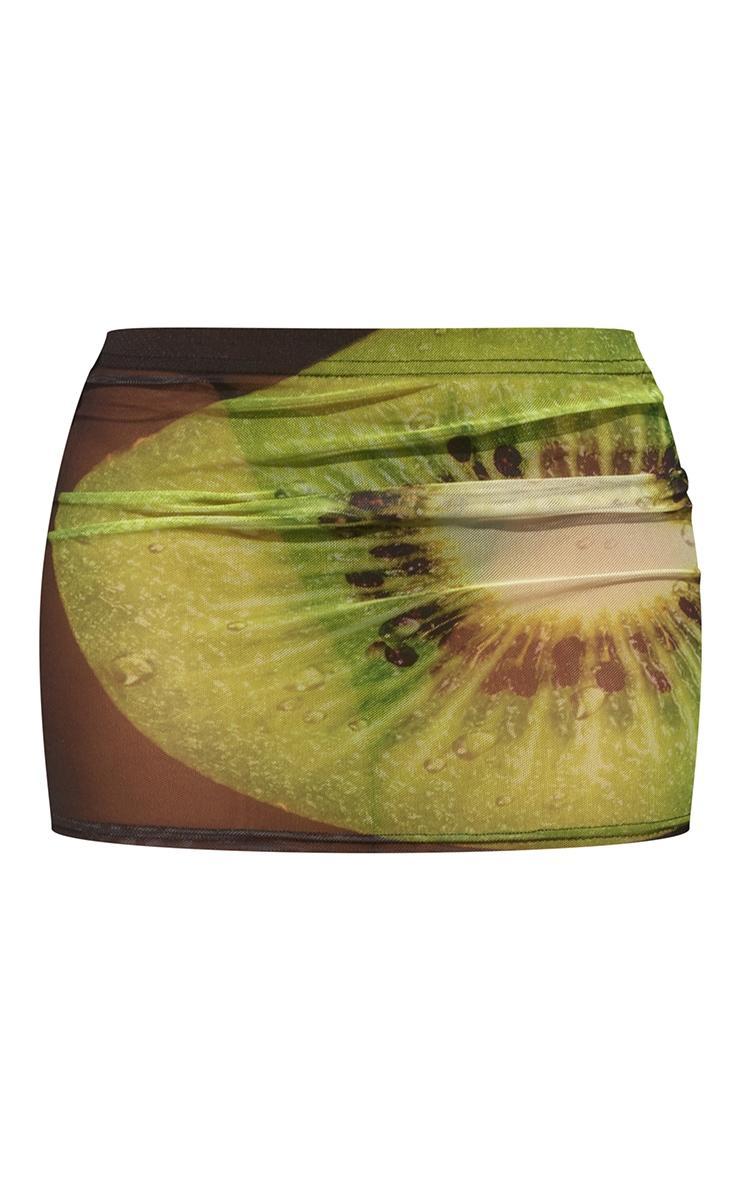 Black Kiwi Fruit Printed Mesh Mini Skirt Product Image