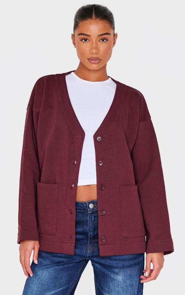 Burgundy Premium Fleeceback Button Front Sweat Cardigan Product Image