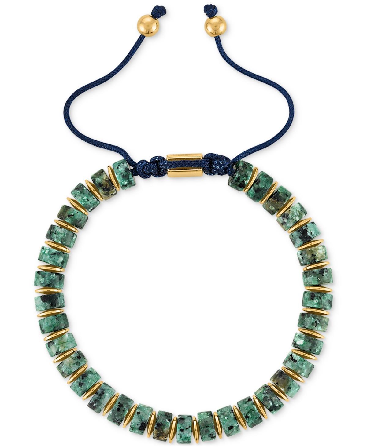 Esquire Mens Jewelry Green Agate Bead Blue Cord Bolo Bracelet in Gold-Tone Ion-Plated Stainless Steel (Also , Created for Macys - Jasper Product Image