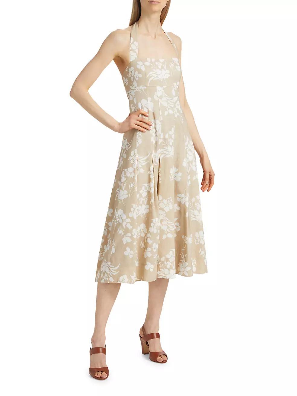 Amalia Floral Linen-Blend Halter Midi-Dress Product Image