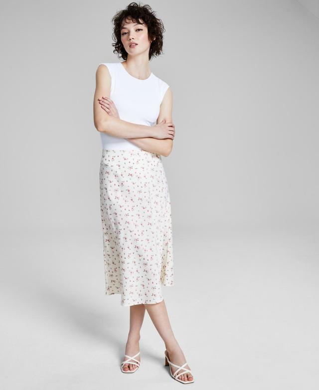 And Now This Womans Floral-Print Satin Midi Skirt, Created for Macys - Black Product Image