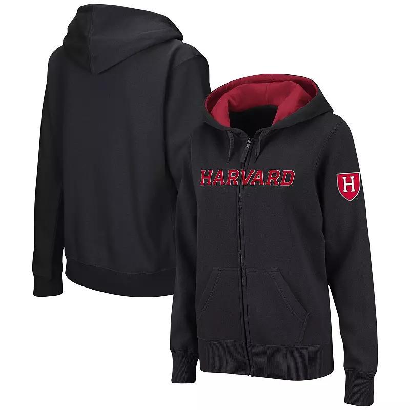 Womens Colosseum Black Harvard Crimson Arched Name Full-Zip Hoodie Product Image