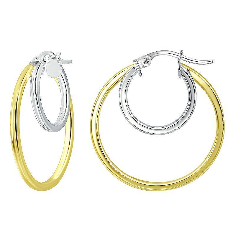 Aleure Precioso Sterling Silver Double Round Hoop Earrings, Womens, Gold Tone Product Image