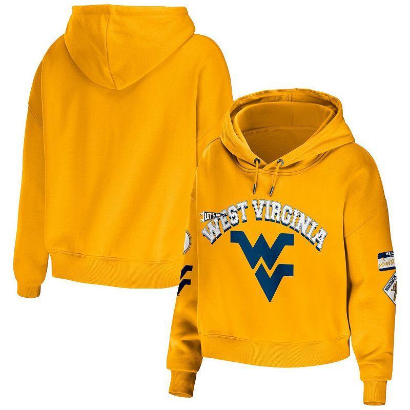 Womens WEAR by Erin Andrews West Virginia Mountaineers Mixed Media Cropped Pullover Hoodie Product Image