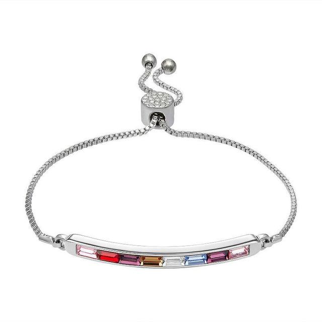 Brilliance Rainbow Crystal Bar Bracelet, Womens Silver Tone Product Image