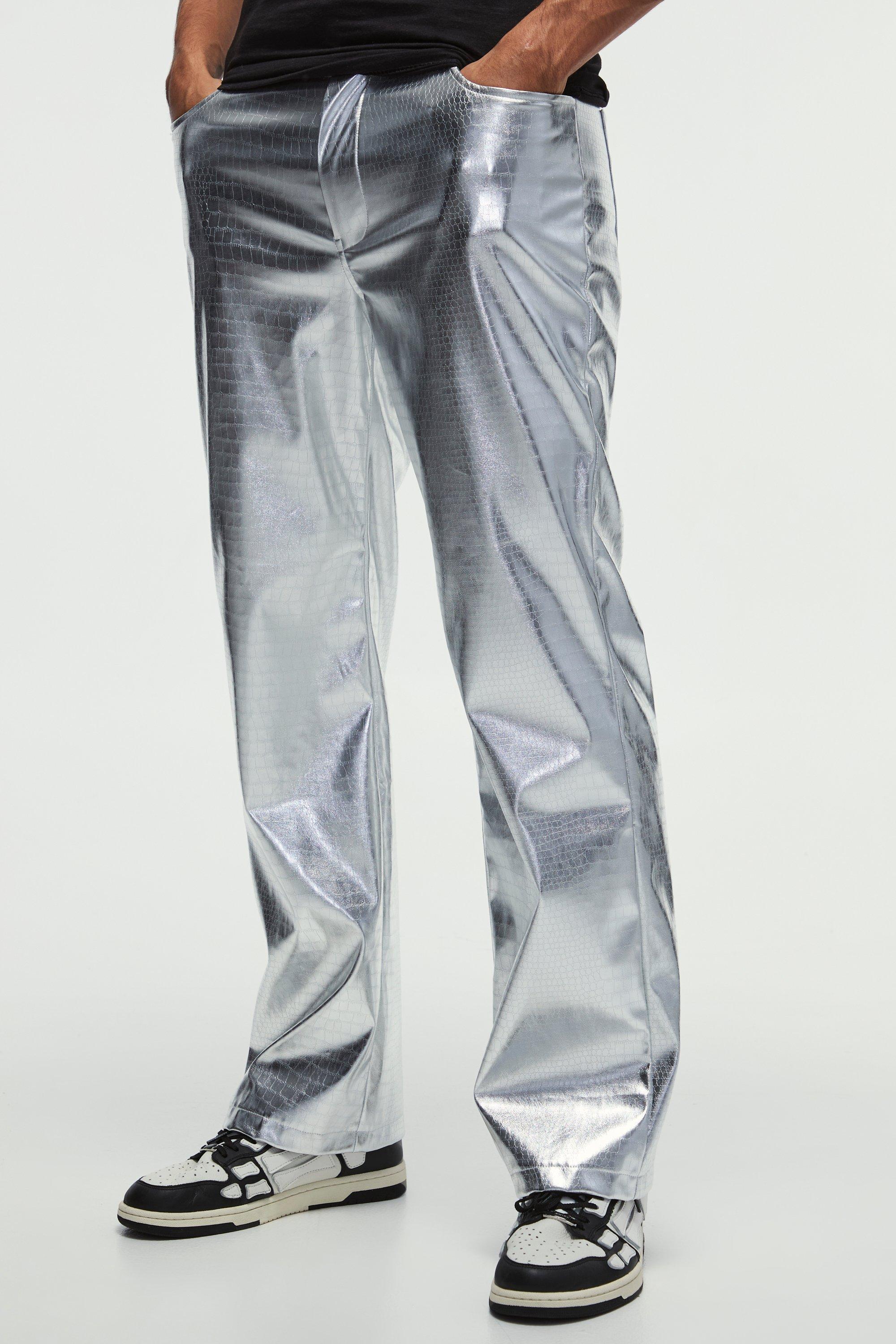 Straight Faux Snake Skin Pu Pants | boohooMAN USA Product Image