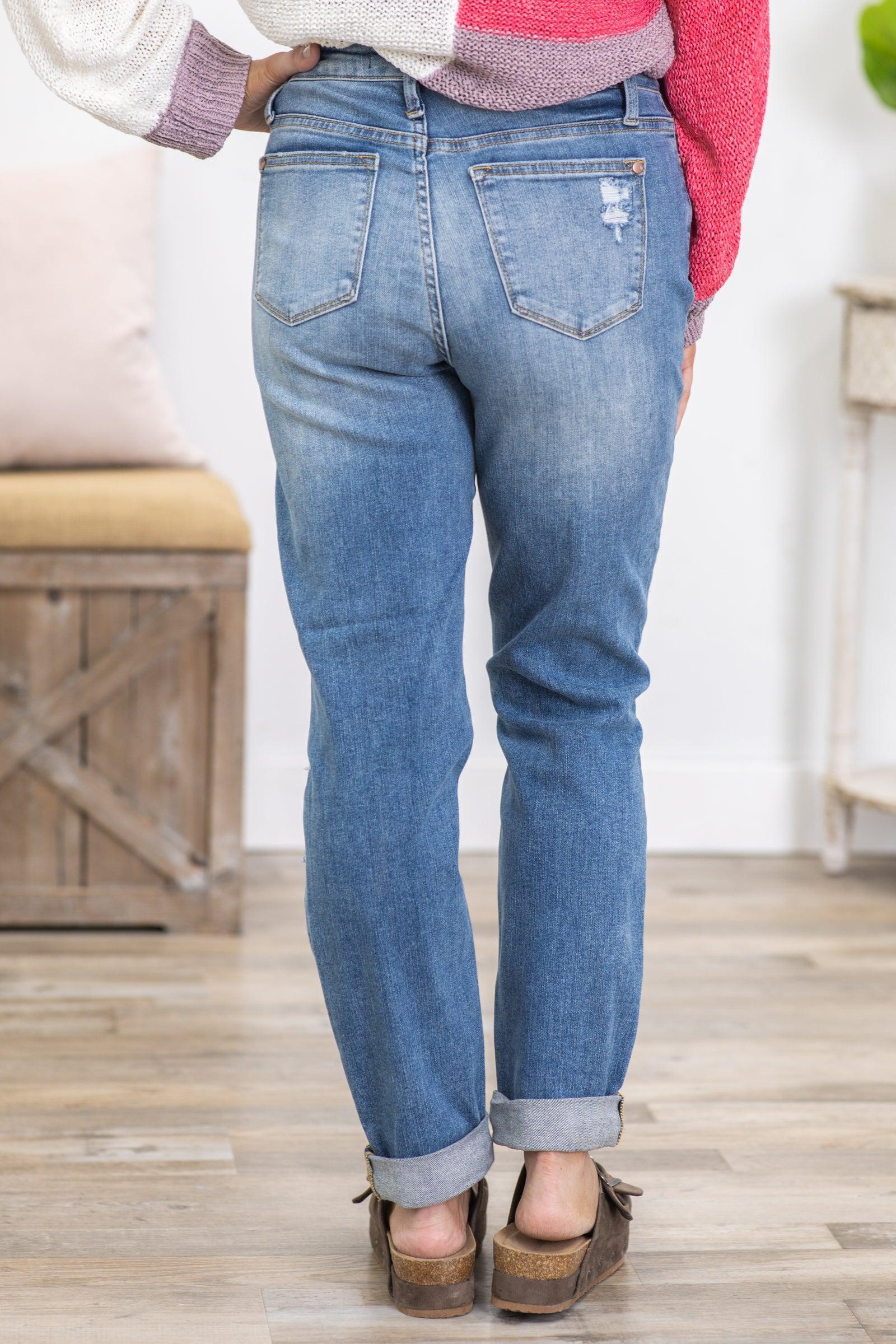 Judy Blue Cuffed Boyfriend Jean With Distress Product Image