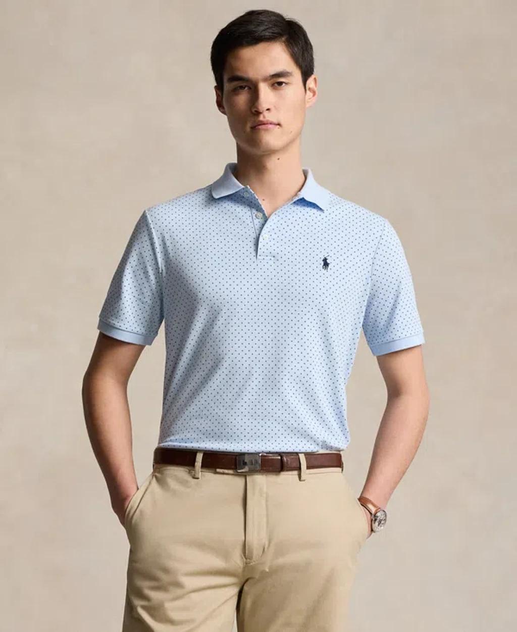 Men's Classic-fit Soft Cotton Polo Shirt In Exec Dot,office Blue Hthr Product Image