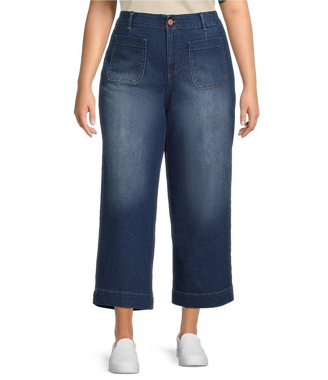 Code Bleu Plus Size Stretch Hollywood Waist High-Rise Wide-Leg Patch Pocket Cropped Jeans Product Image