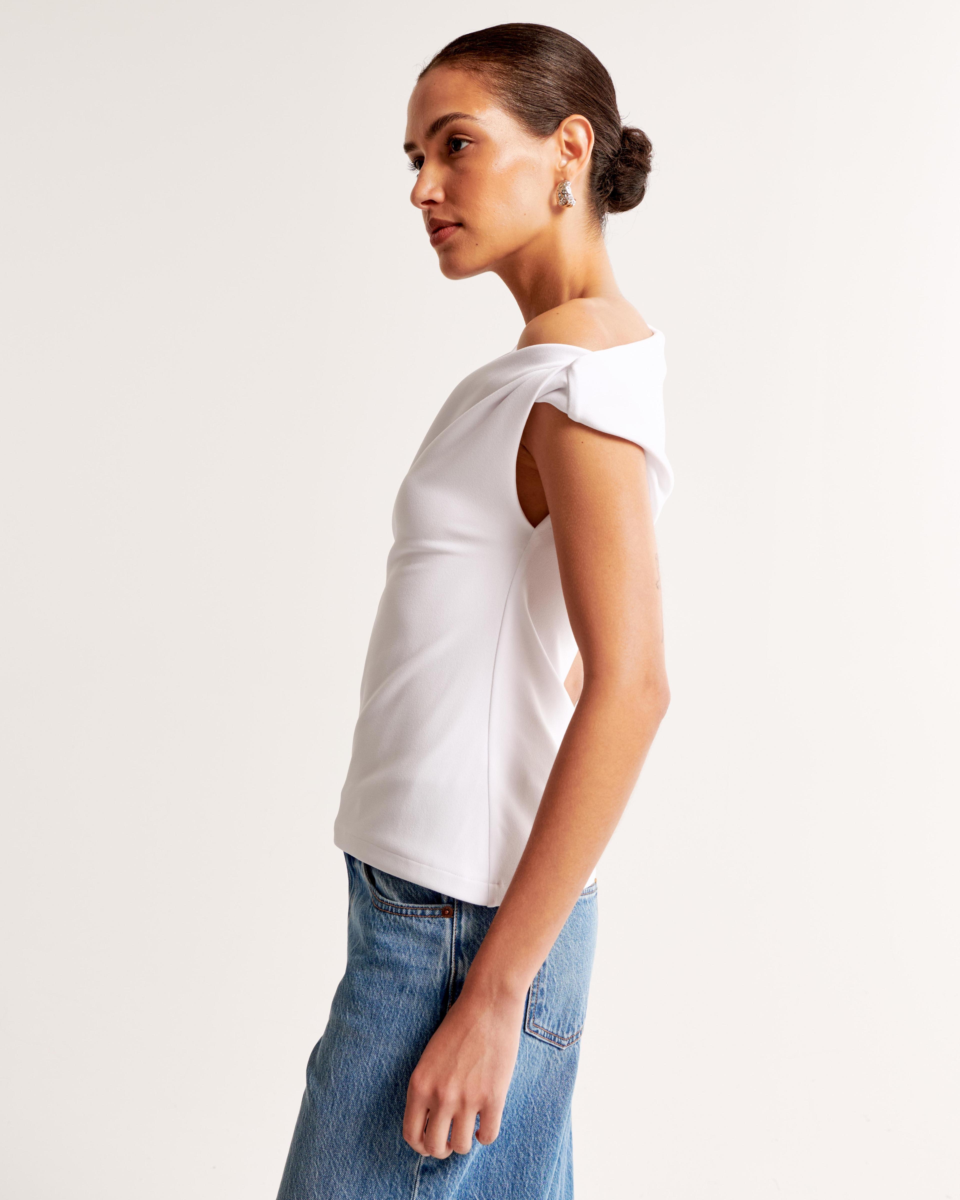 Asymmetrical Jersey Crepe Draped Top Product Image