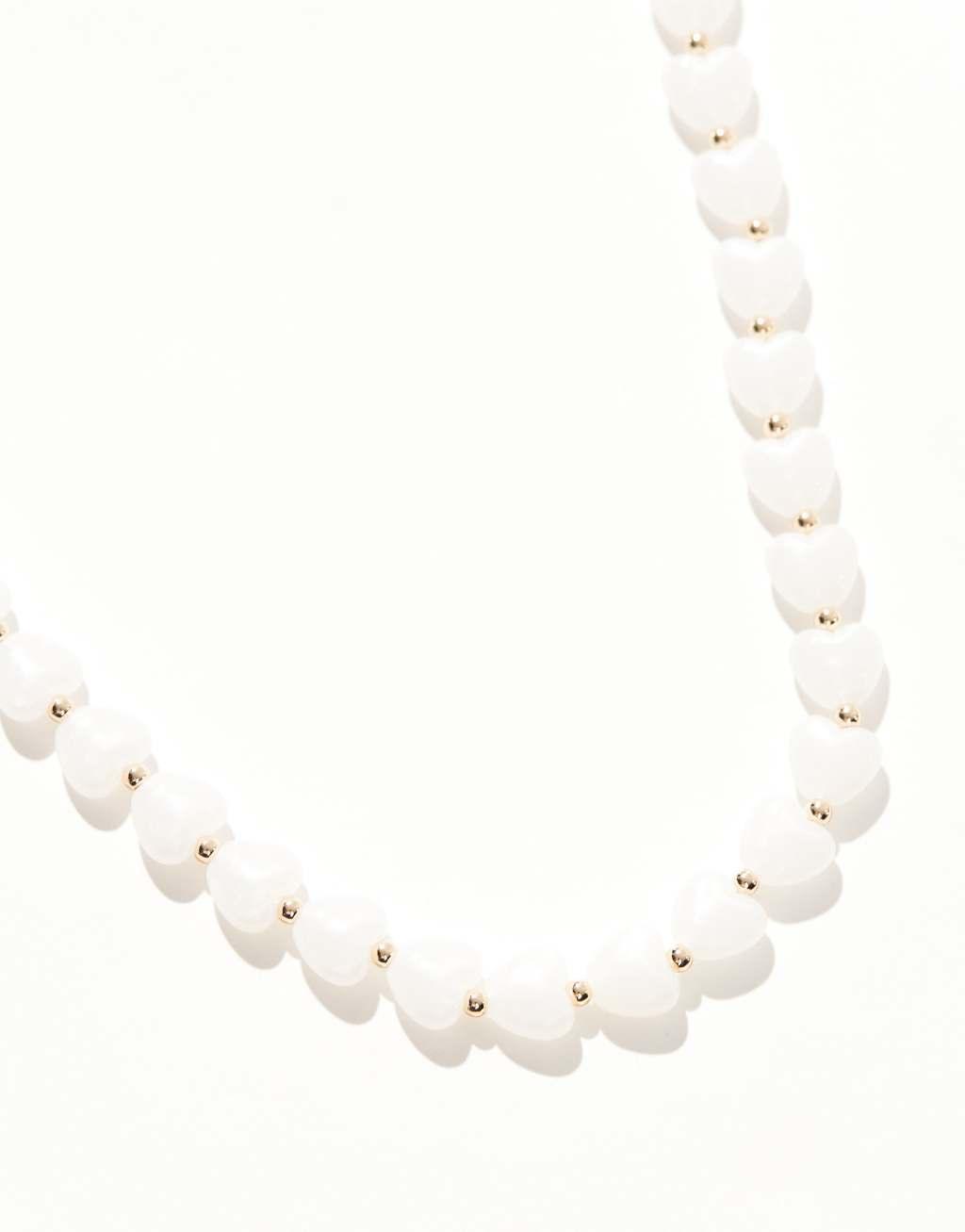 ASOS DESIGN short necklace with faux pearl heart design Product Image