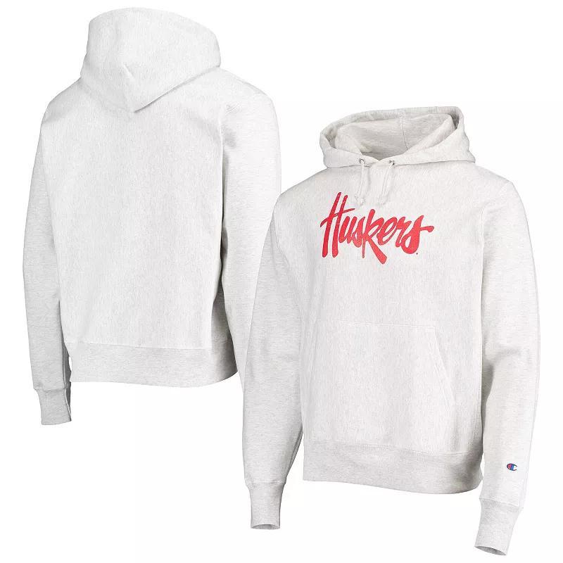 Mens Champion Heathered Gray Nebraska Huskers Team Vault Logo Reverse Weave Pullover Hoodie Product Image