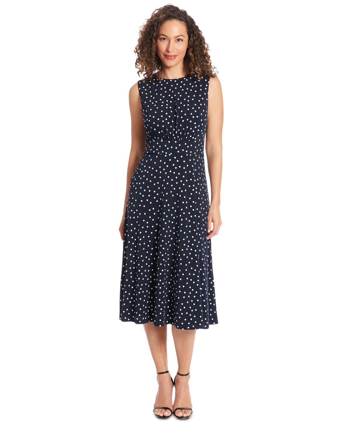 London Times Womens Polka-Dot Fit & Flare Dress Product Image