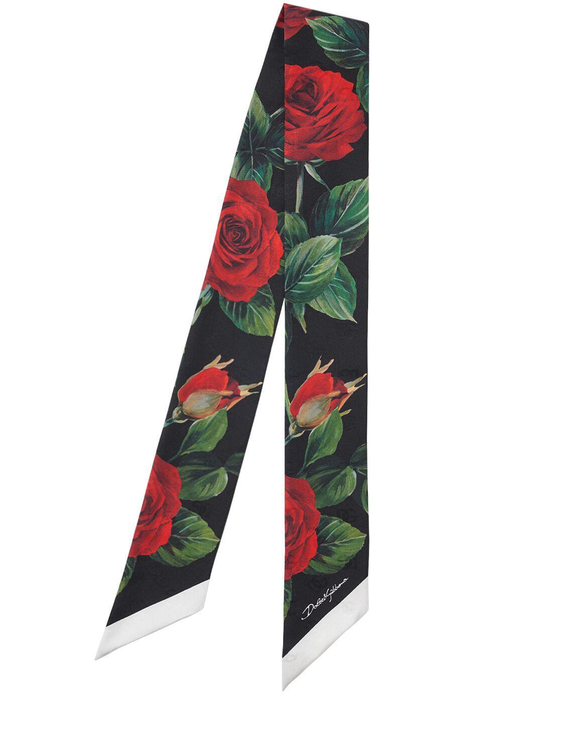 DOLCE & GABBANA Printed Silk Bandeau Scarf In Rose/nero Product Image