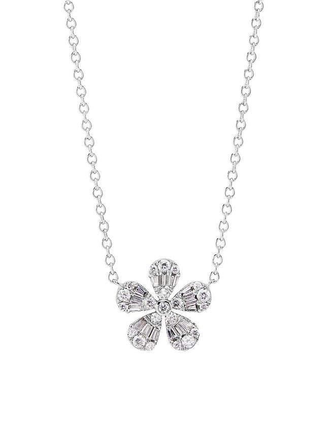 Womens 14K White Gold & 0.28 TCW Diamond Flower Pendant Necklace Product Image