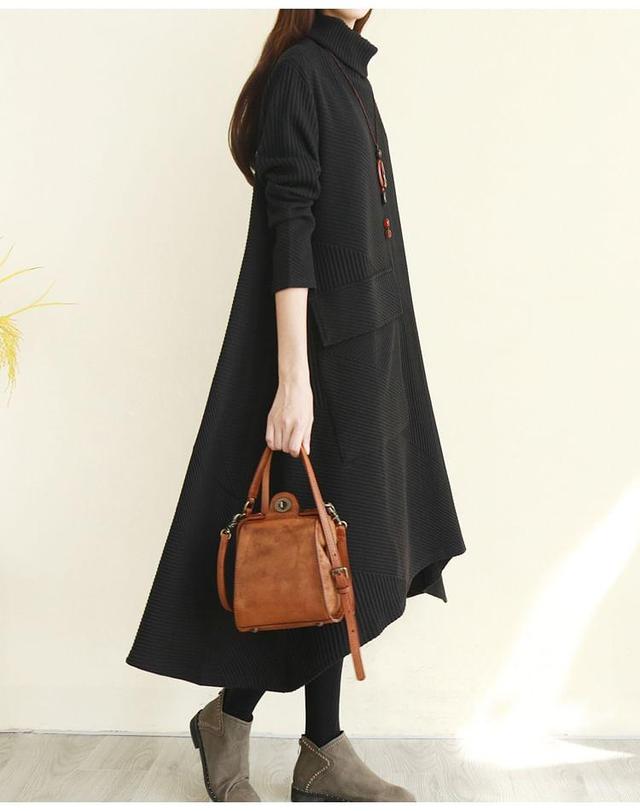 Turtleneck Midi A-Line Sweater Dress Product Image