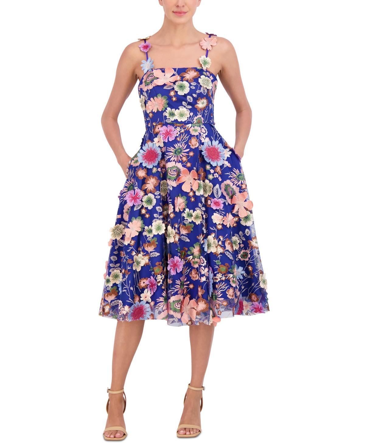 Eliza J Womens Floral-Embroidered Midi Dress Product Image