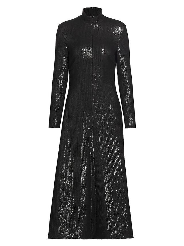 Womens Zip Sequin Turtleneck Maxi Dress Product Image