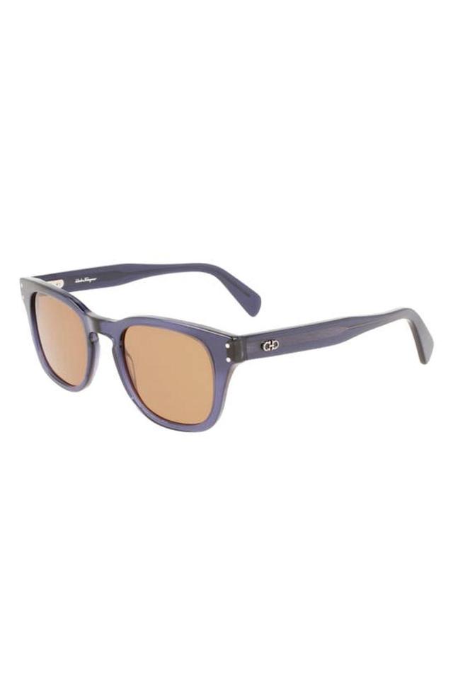 FERRAGAMO 49mm Small Rectangular Sunglasses In Blue Transparent Product Image