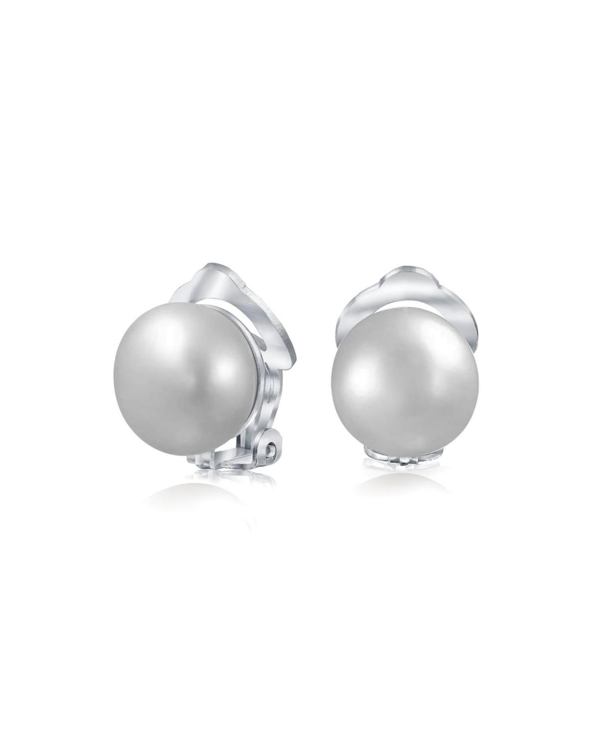 Bling Jewelry Button Style Freshwater Cultured Pearl Clip On Ball Stud Earrings For Women Sterling Silver Non Pierced Ears Product Image