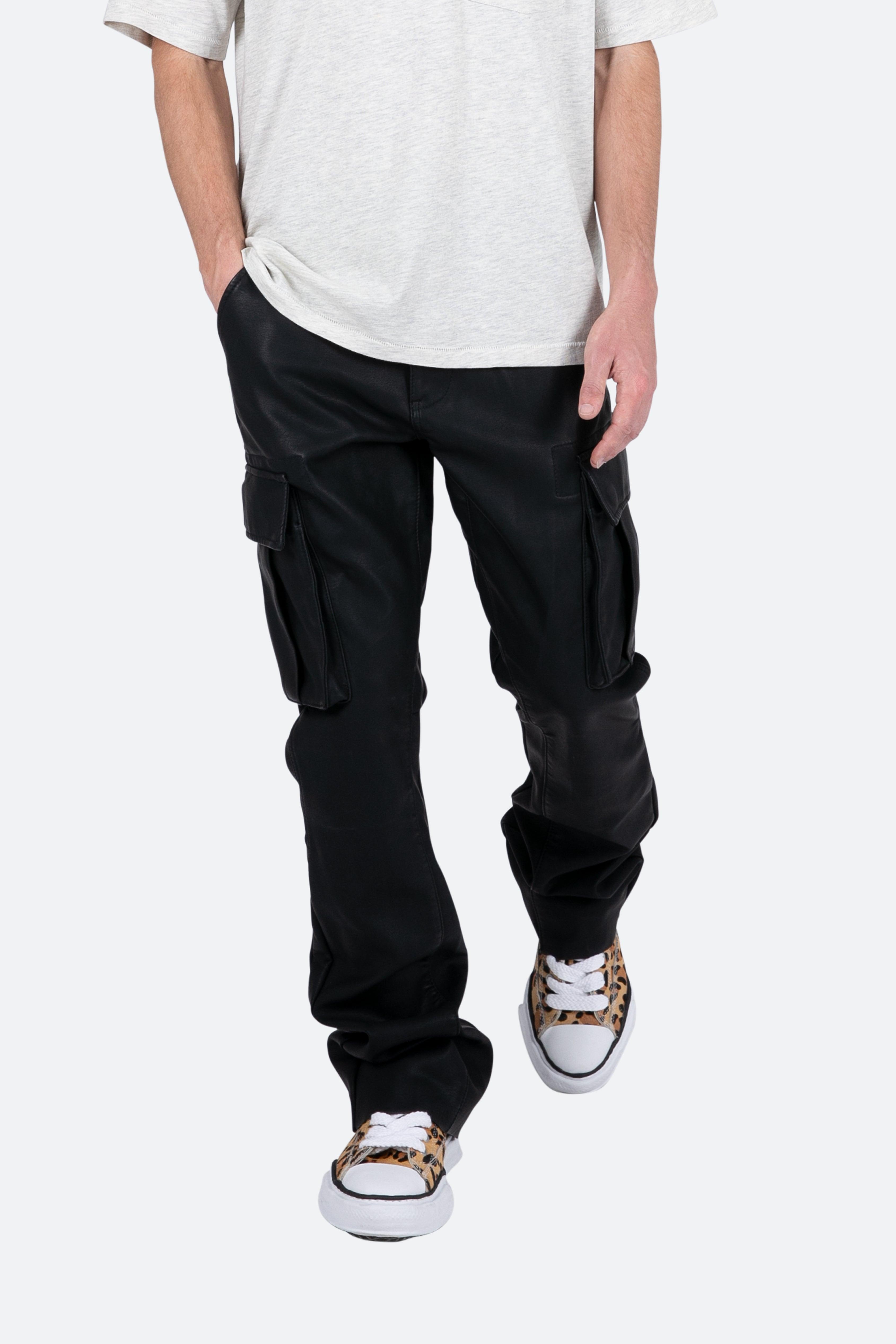 B449 Leather Cargo Flare Pants - Black Male Product Image