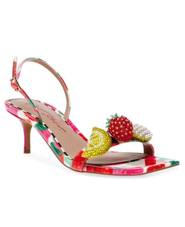 Betsey Johnson Womens Colson Fruit Kitten-Heel Dress Sandals Product Image