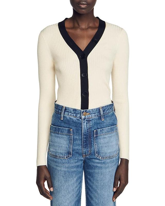 Sandro Gabrielle Ribbed Knit Cardigan Product Image