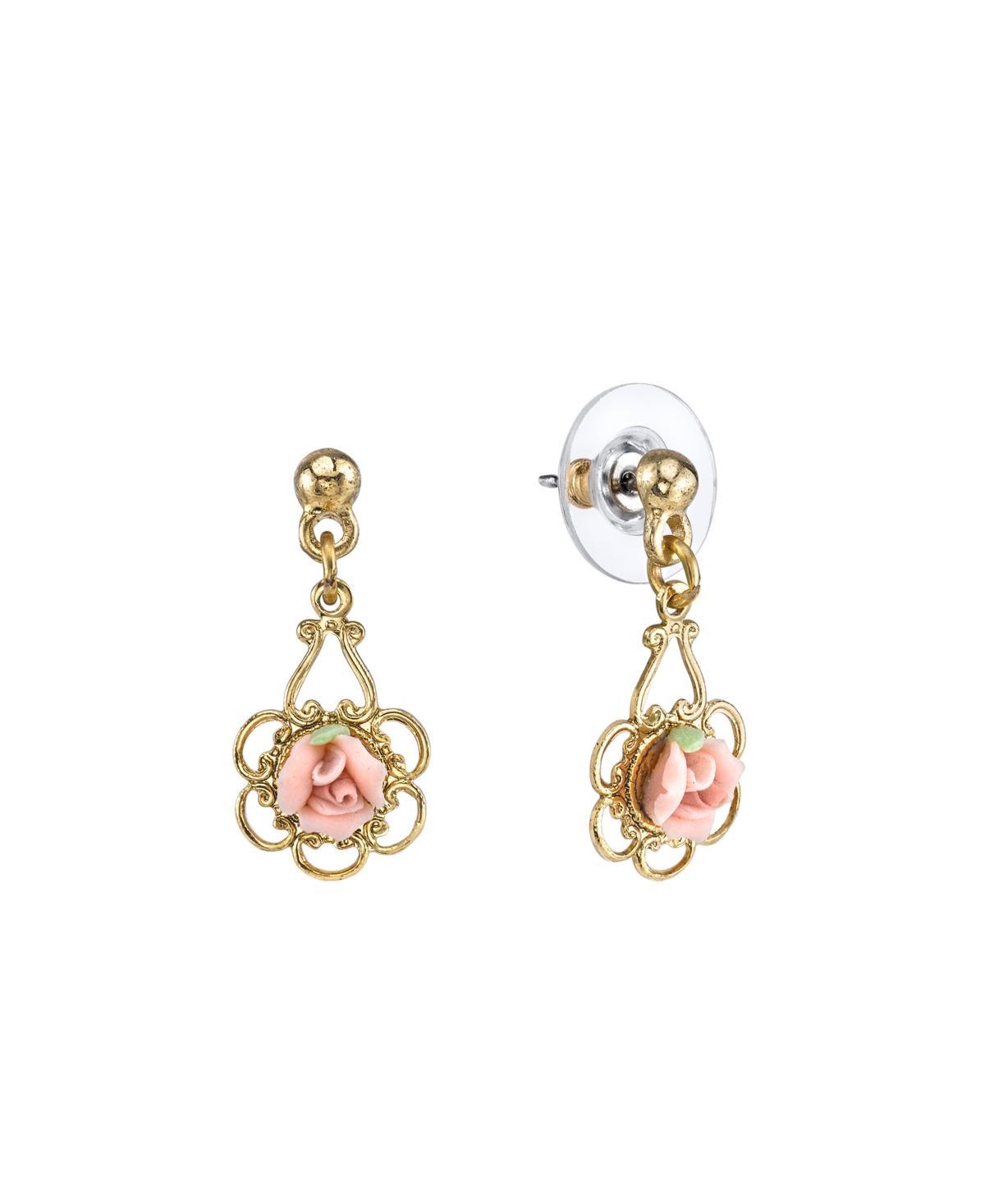 1928 Porcelain Rose Drop Earrings, Womens, Pink Product Image