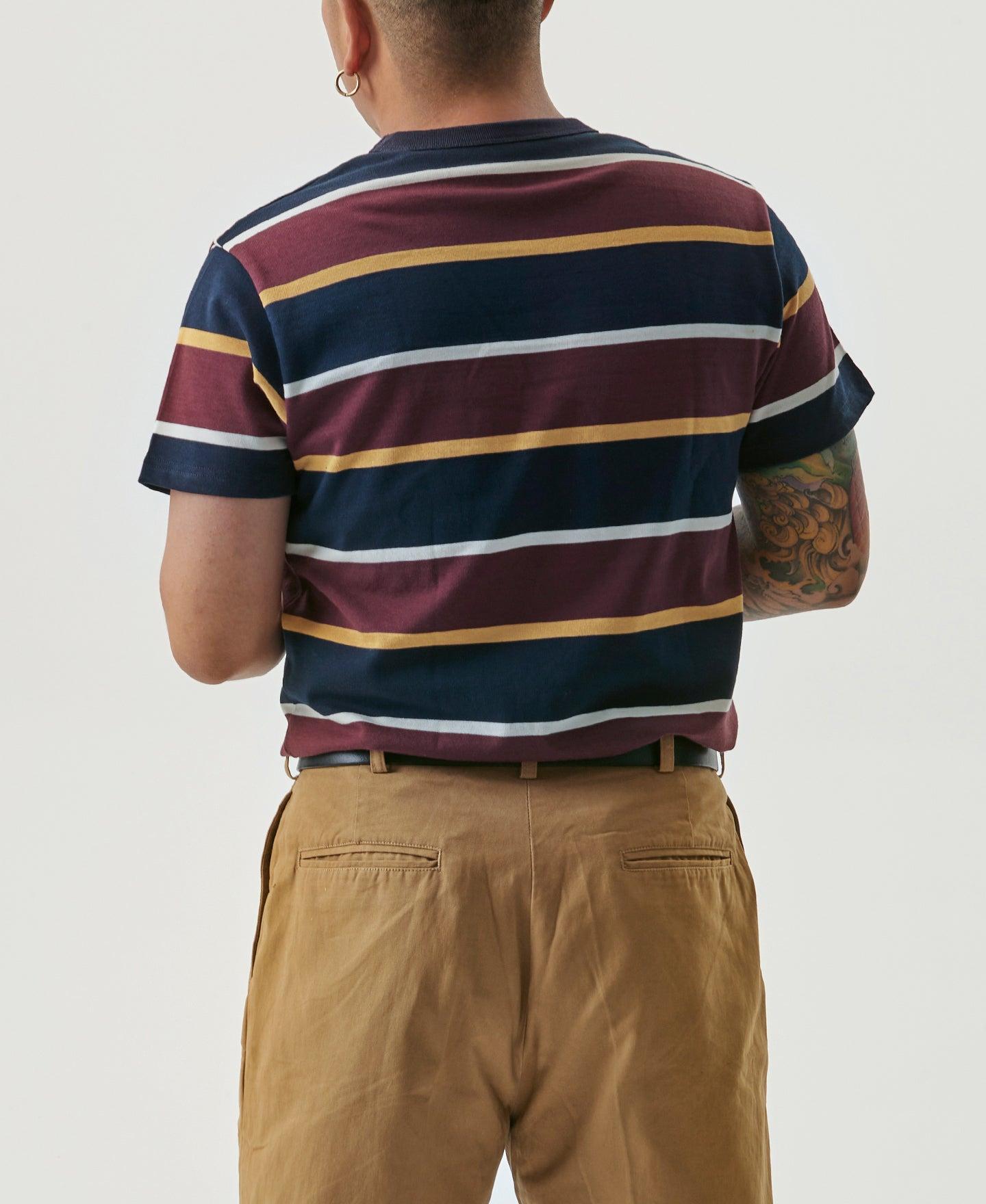 9.8 oz IVY Style Striped T-Shirt - Burgundy Red/Navy Product Image