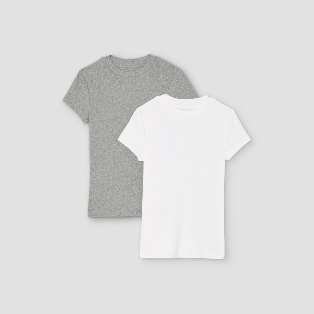 Womens Short Sleeve Ribbed 2pk Bundle T-Shirt - A New Day White/Gray XS Product Image