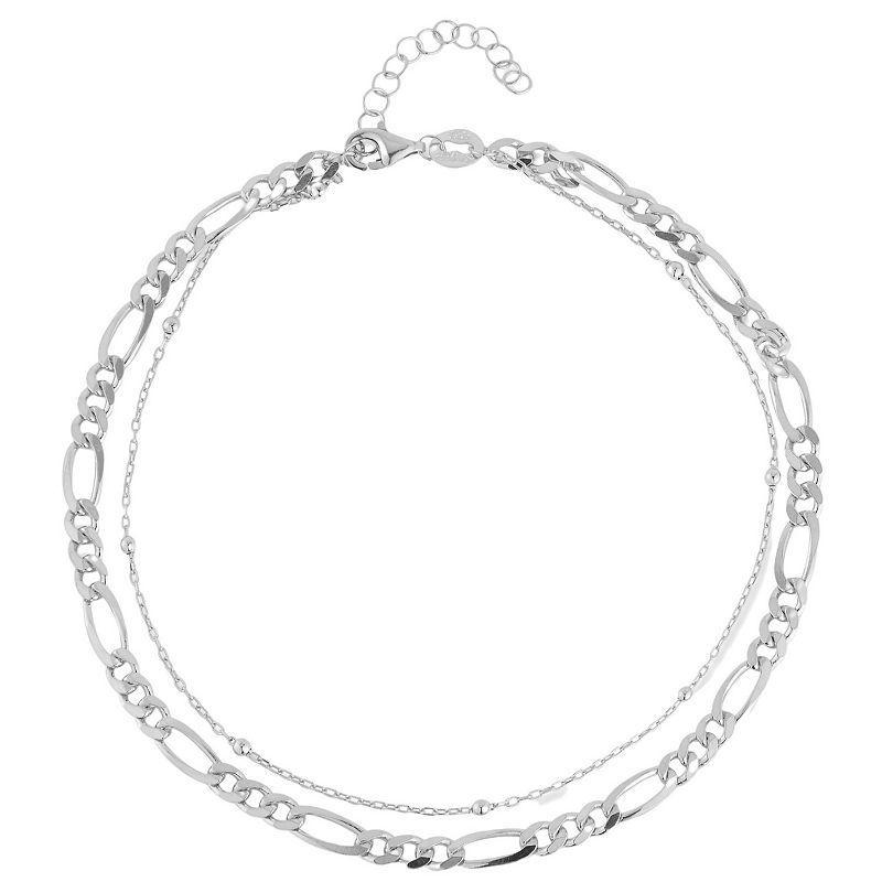 Sunkissed Sterling Double Figaro & Ball Chain Anklet, Womens Silver Tone Product Image