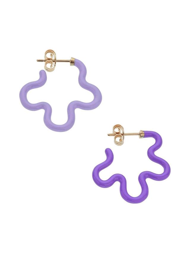 Womens Flower Funk Flower Power Goldtone & Two-Tone Enamel Asymmetric Hoop Earrings Product Image