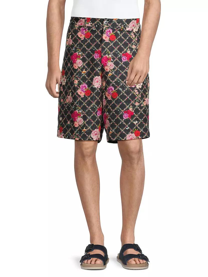 Floral Grid Silk Shorts Product Image