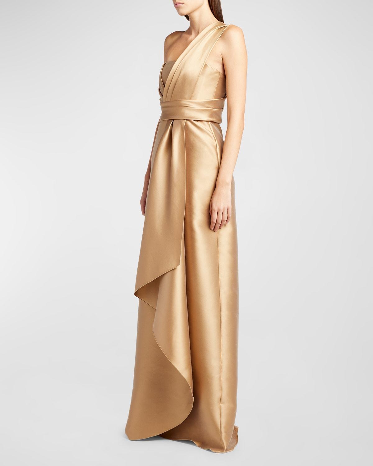 Womens Satin One-Shoulder Bow Gown Product Image