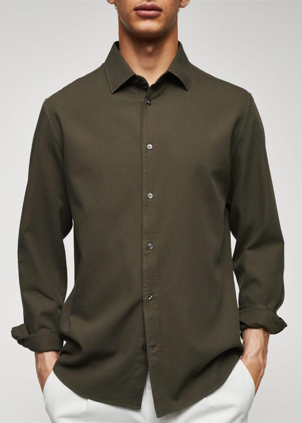 MANGO MAN - Slim-fit cotton structured shirt khakiMen Product Image