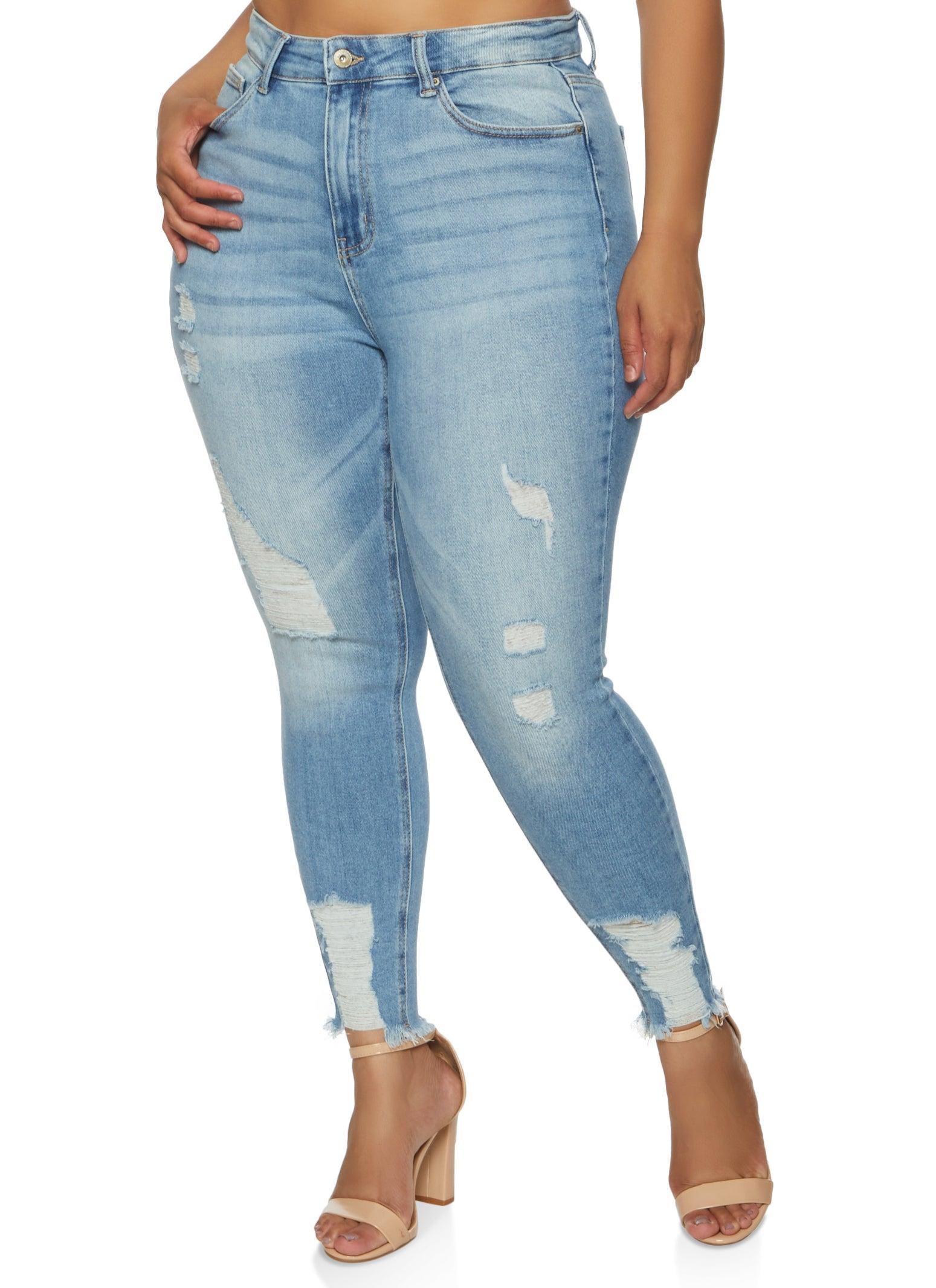 Womens Plus Size WAX Frayed Hem Skinny Jeans Product Image