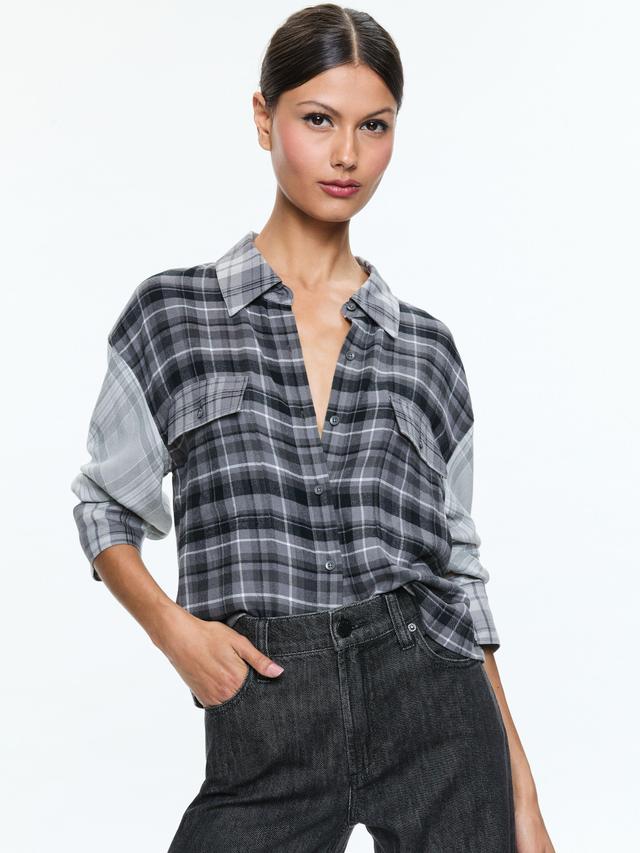 ALICE AND OLIVIA Clifton Plaid Button Down In Mixed Plaid Product Image