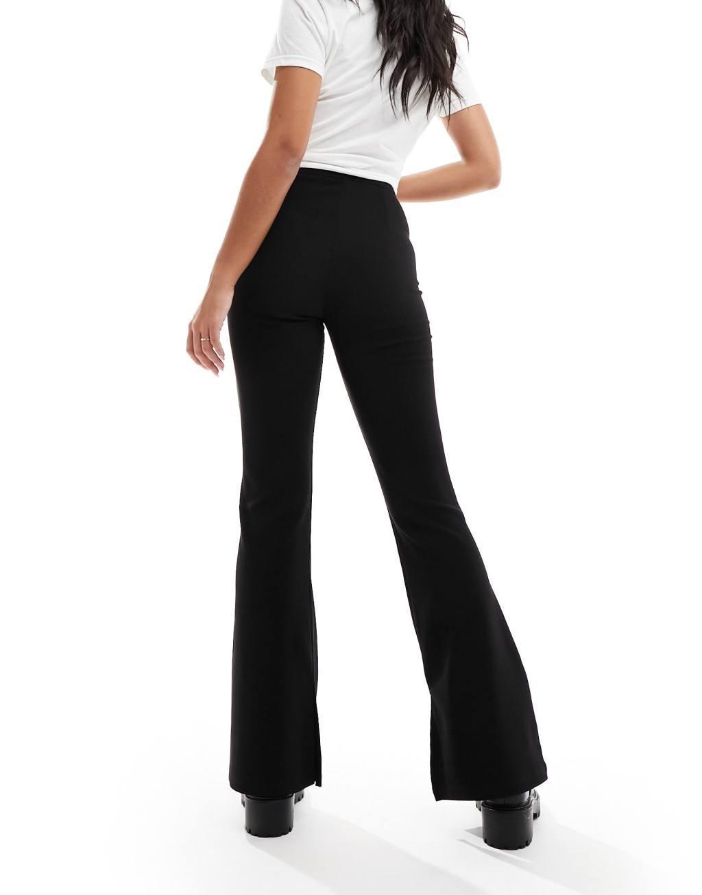 ASOS DESIGN split hem ottoman ribbed flared pants in black Product Image