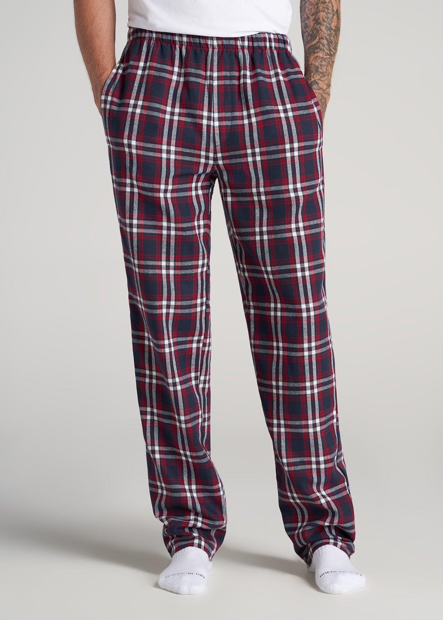 Plaid Pajama Pants for Tall Men in Navy & Red Tartan Male Product Image