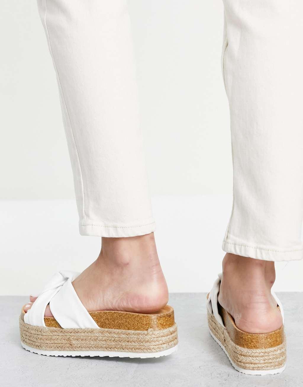 ASOS DESIGN Teegan knotted flatform sandals in white Product Image